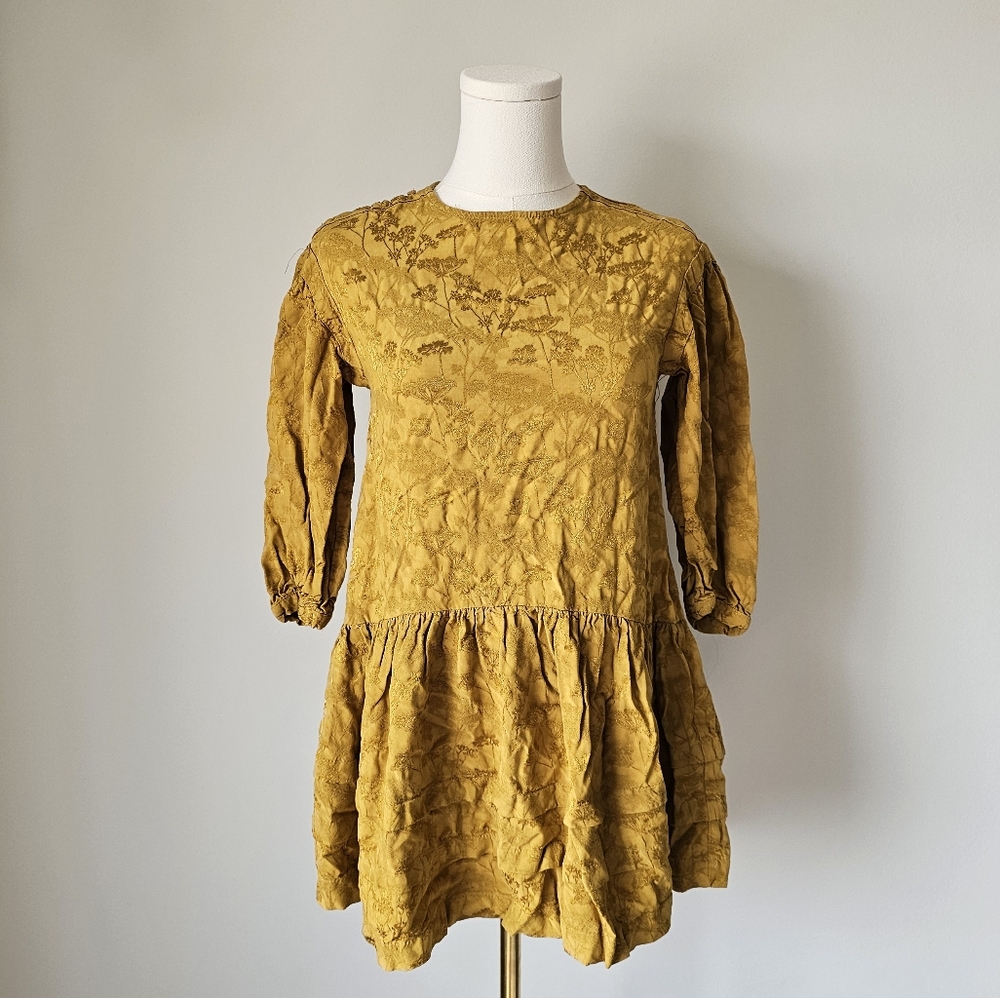 Zara 10 L Mustard Yellow Textured Dress